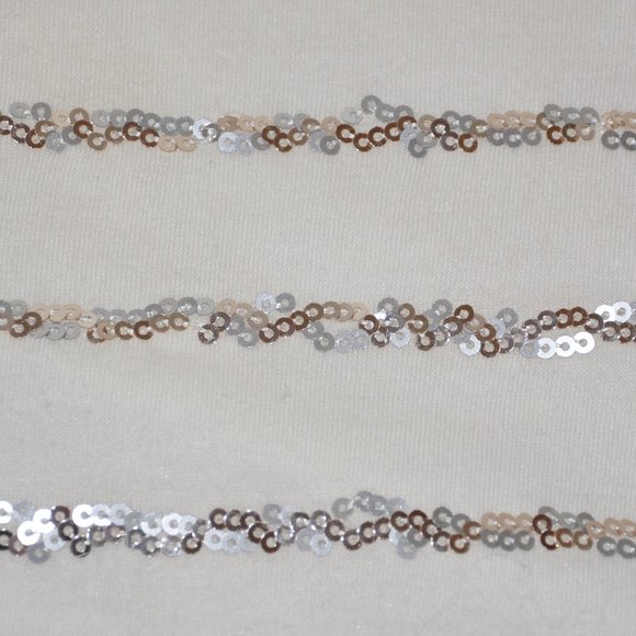 Apt 9 Womens White Top With Silver Sequins Lines Long Sleeve Size Large - Picture 6 of 9